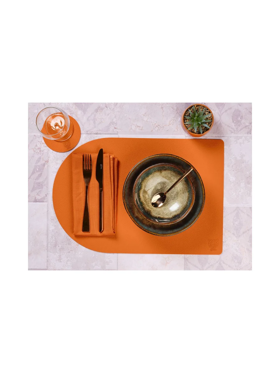 Sous-verre rond réversible - 6 pièces - Cuir recyclé blanc crème et vert de gris 26