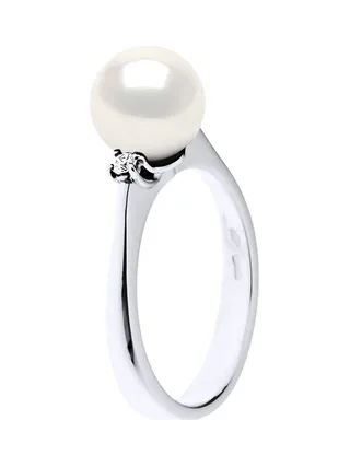 Bague Véritable Perle de Culture d'Eau Douce Ronde 8-9 mm — Or Blanc 375 Millièmes 1