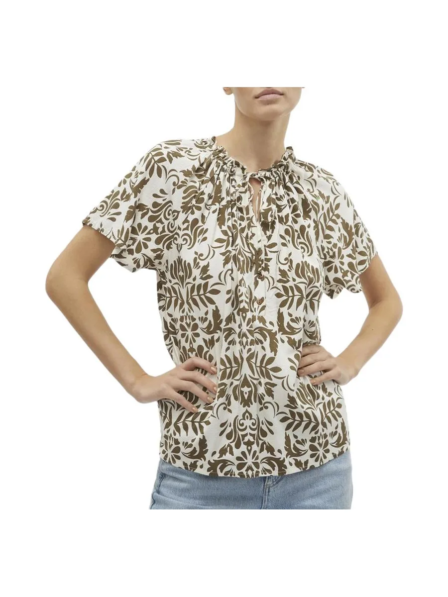 Blouse Blanche/Camel Femme Vero Moda Mima 2