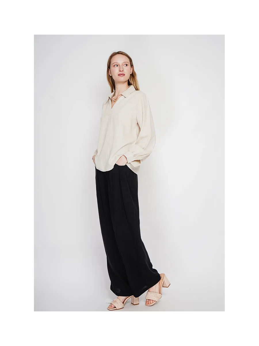 Blouse col chemise évasée à manche longueur 10