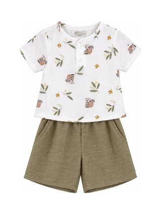 Ensemble Blanc/Kaki Bébé P'tit Mome Paolo 1