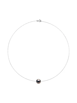 Collier Véritable Perle de Tahiti Ronde 10-11 mm — Or Blanc 375 Millièmes — 42 cm 1