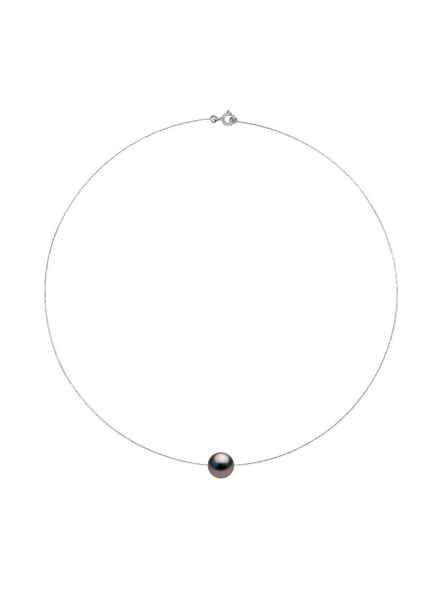Collier Véritable Perle de Tahiti Ronde 10-11 mm — Or Blanc 375 Millièmes — 42 cm 1