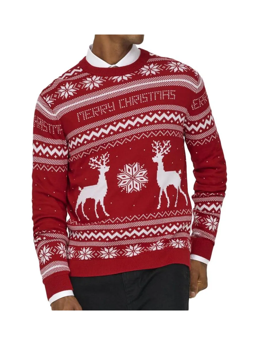 Pull de Noël Rouge/Blanc Homme Only & Sons Xmas 2