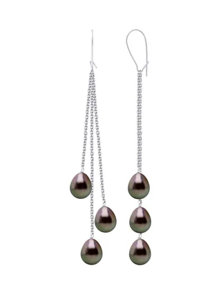 Boucles d'Oreilles Véritables Perles de Tahiti Poires 8-9 mm — Or Blanc 375 Millièmes 1