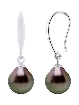 Boucles d'Oreilles Véritables Perles de Tahiti Poires 8-9 mm — Argent 925 Millièmes 3