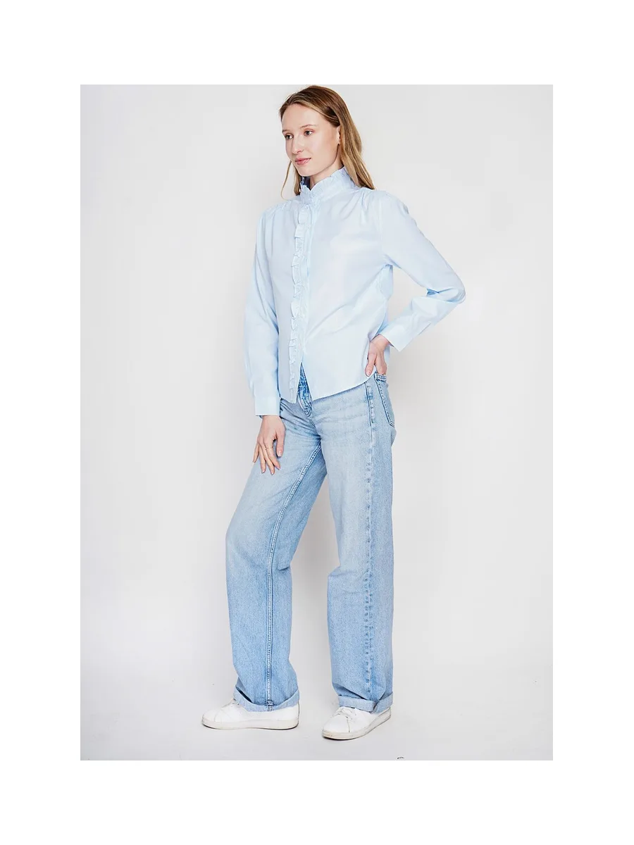 Chemise col montant rayée à manches longues boutonnée devant 8