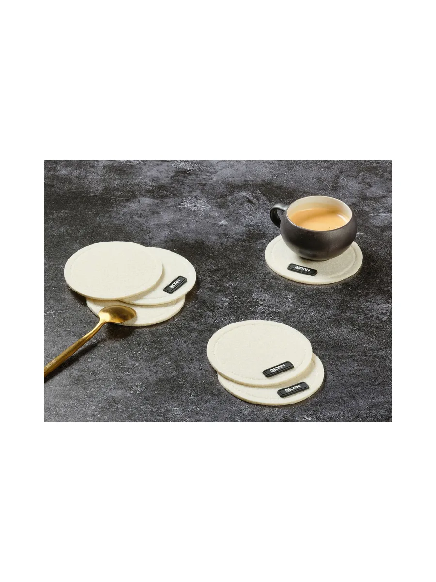 Sous-verre rond - 6 pièces - Feutre recyclé beige 2