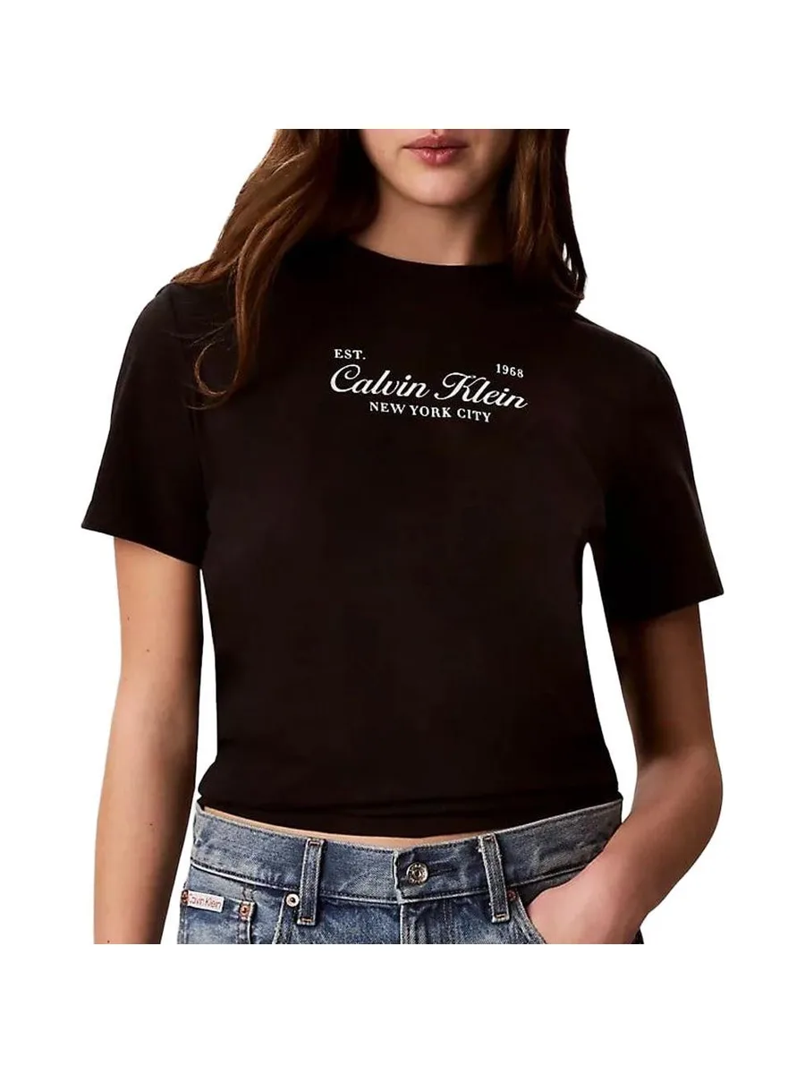 T-Shirt Noir Femme Calvin Klein Jeans Classic Script 2