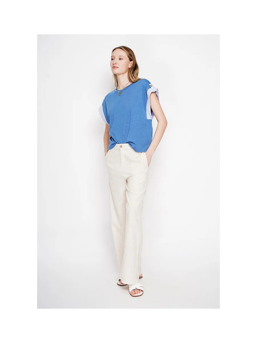 T-shirt col rond coupe oversize manches court avec patte boutons 6