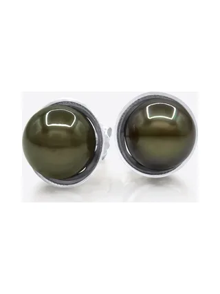 Boucles d'Oreilles Véritables Perles de Tahiti Rondes 9-10 mm — Or Blanc 375 Millièmes 1