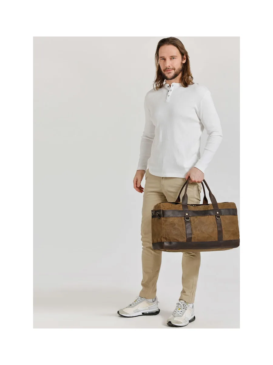 VLAD - Sac de voyage en cuir véritable et toile enduite - Bleu 46