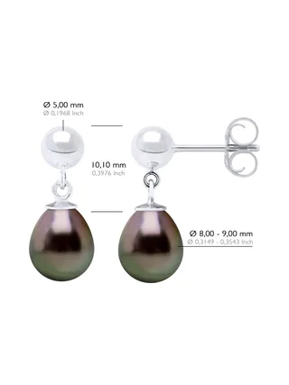Boucles d'Oreilles Véritables Perles de Tahiti Poires 8-9 mm — Argent 925 Millièmes 4