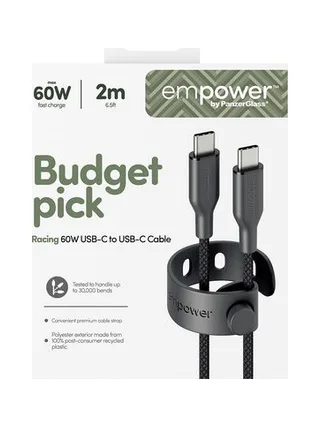 PanzerGlass empower™ by ® Racing 60W USB-C to USB-C Cable | USB 2.0 | 2M | Space Black USB cable 3