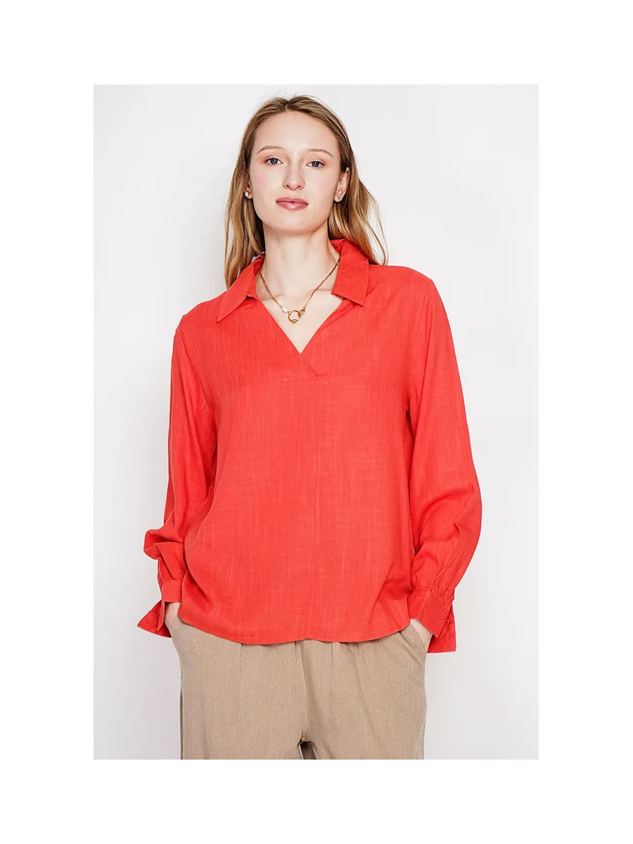 Blouse col chemise évasée à manche longueur 13