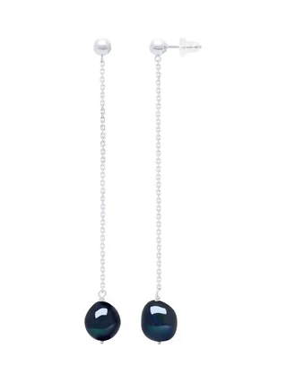 Boucles d'Oreilles Pendantes Véritables Perles de Tahiti Baroques 8-9 mm — Or Blanc 375 Millièmes 1