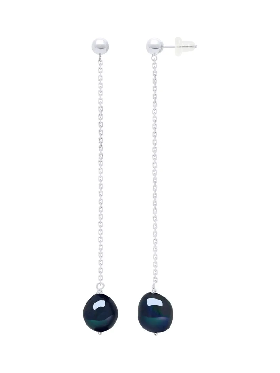 Boucles d'Oreilles Pendantes Véritables Perles de Tahiti Baroques 8-9 mm — Or Blanc 375 Millièmes 1