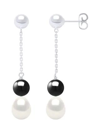 Boucles d'Oreilles Pendantes Véritable Perle d'Eau Douce Poire 7-8 mm — Argent 925 Millièmes 1
