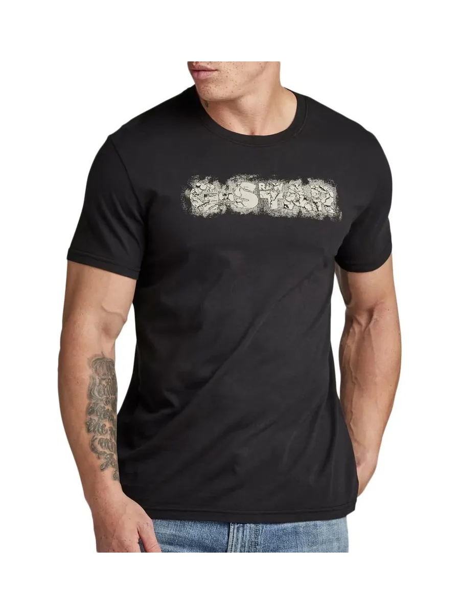 T-shirt Noir Homme G-Star Raw Distressed Logo 1
