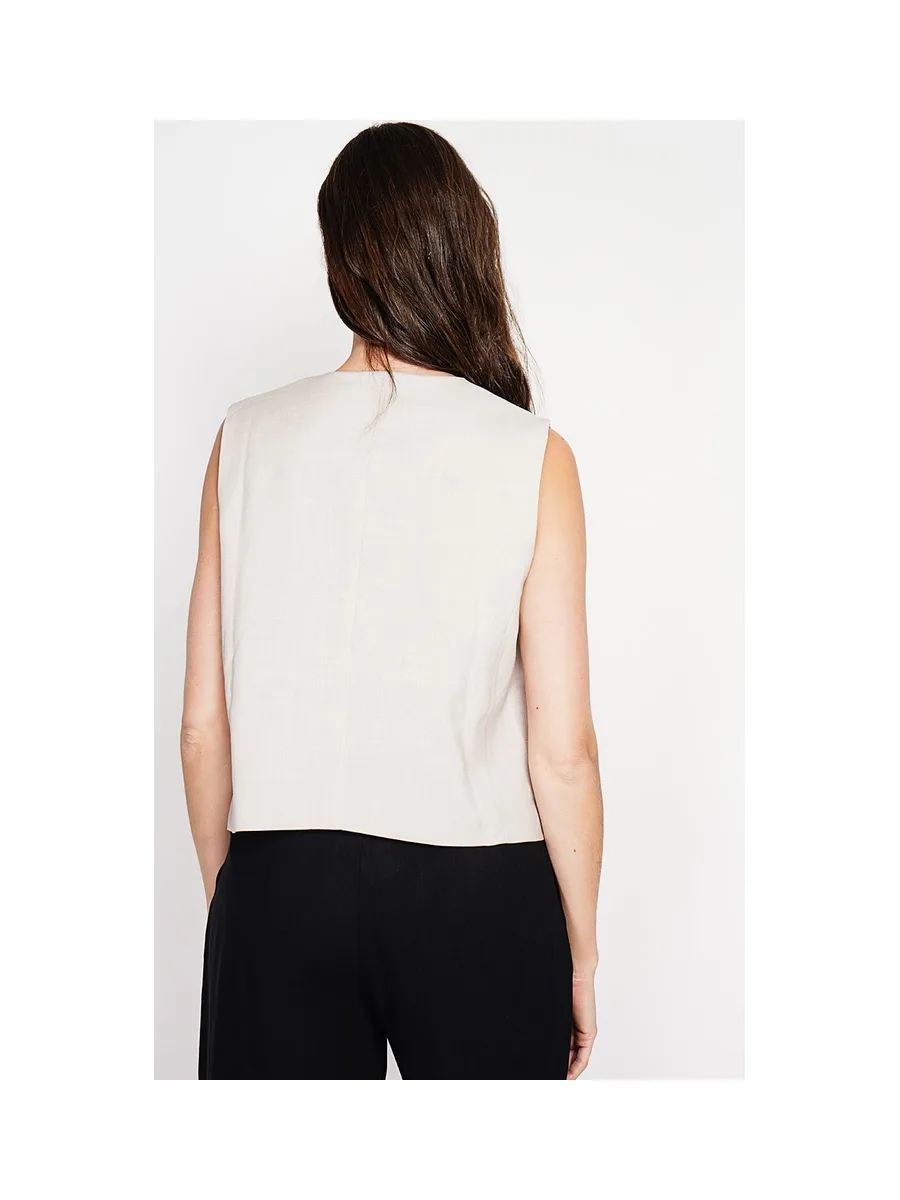 Gilet de costume court sans manches en lin doublé 11