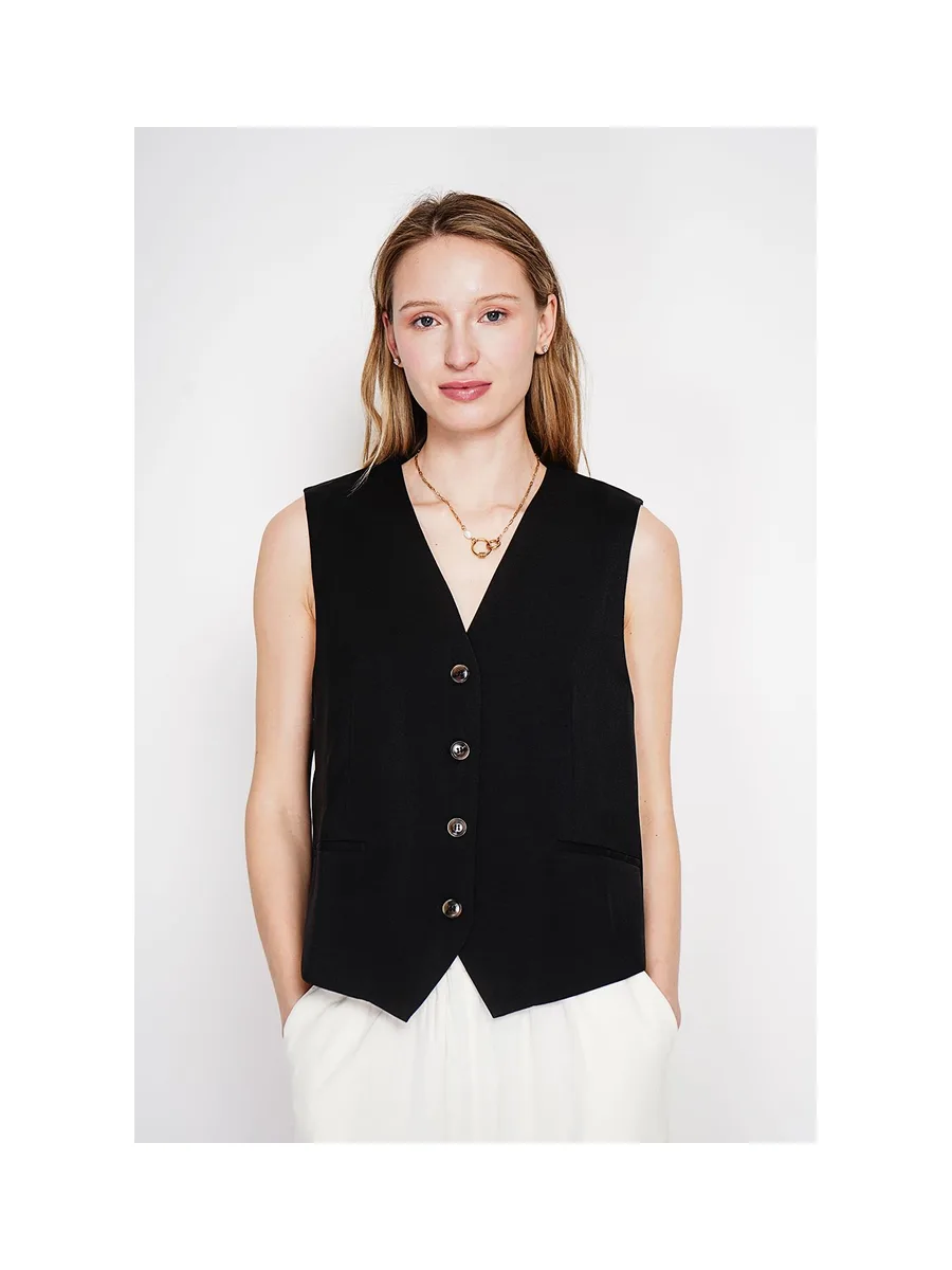 Gilet de costume court sans manches en lin doublé 15