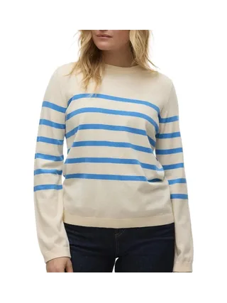 Pull Ecru/Bleu Femme Vero Moda Saba 1