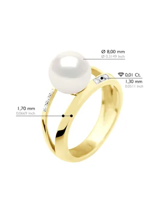 Bague Jonc Véritable Perle d'Eau Douce Ronde 8-9 mm Diamants 0.06 ct — Or Jaune 375 Millièmes 2
