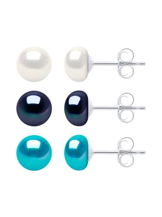 Boucles d'Oreilles Véritables Perles de Culture d'Eau Douce 6-7 mm — Argent 925 Millièmes 1
