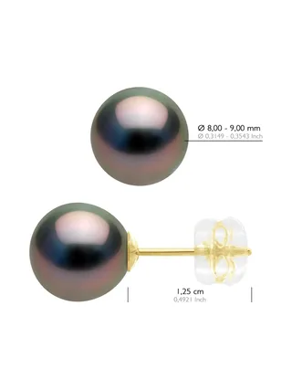Boucles d'Oreilles Véritables Perles de Tahiti Rondes 8-9 mm — Or Jaune 375 Millièmes 2