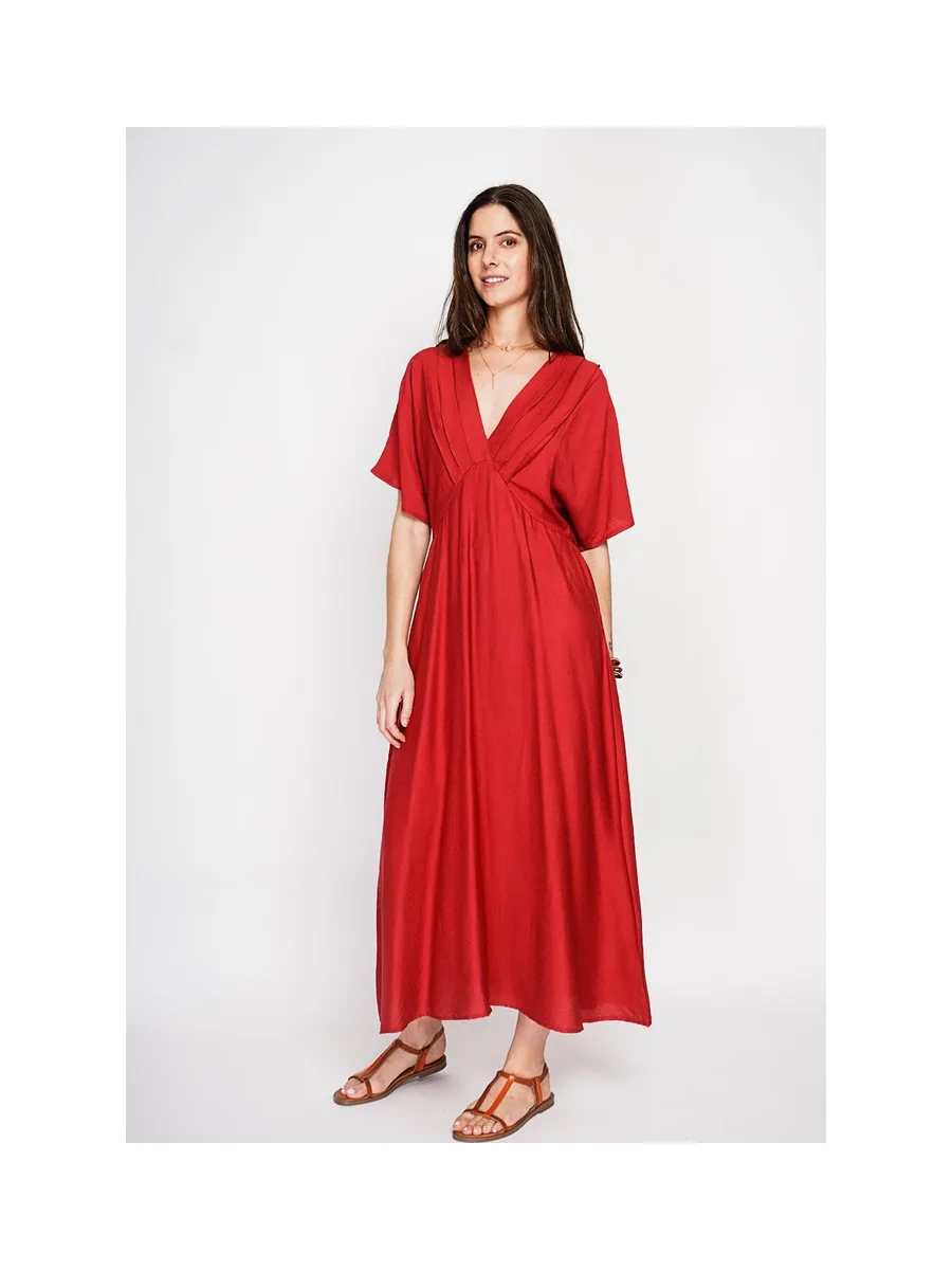 Robe longue col V à manches chauve-souris 9