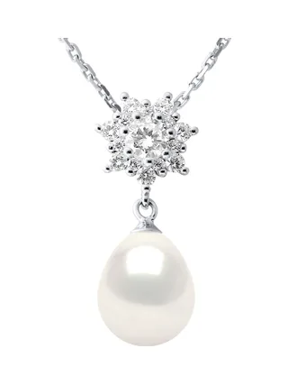 Collier Maille Forçat Véritable Perle d'Eau Douce 9-10 mm — Argent 925 Millièmes Rhodié — 42 cm 1