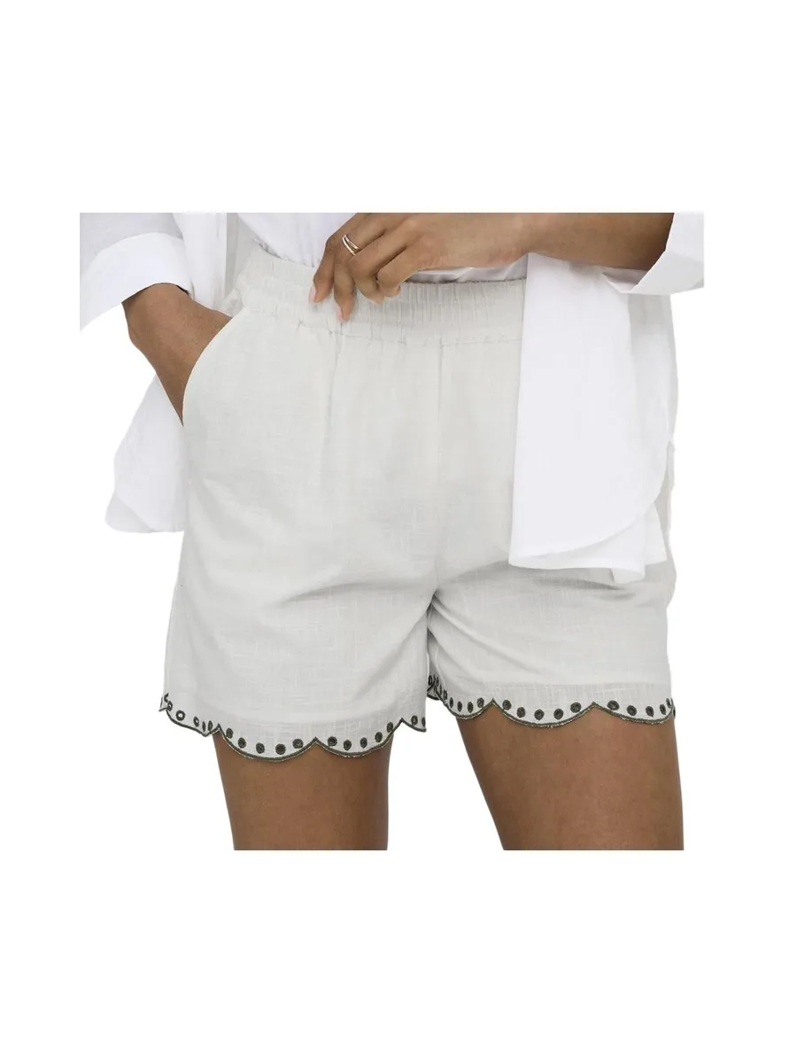 Short en tissu brodé Blanc/Kaki Femme taille haute JDY Palma 1