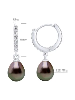 Boucles d'Oreilles Véritables Perles de Tahiti 8-9 mm — Argent 925 Millièmes Rhodié 2