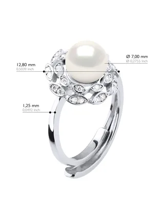 Bague Jonc Véritable Perle d'Eau Douce Ronde 7-8 mm — Argent 925 Millièmes Rhodié 2