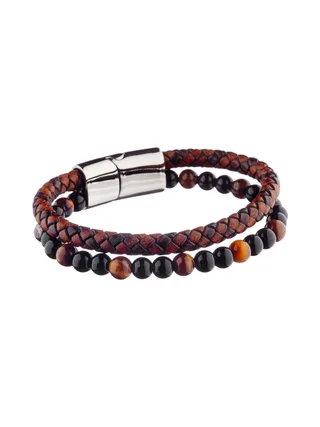 Bracelet Vanves - cuir et pierres naturelles 1