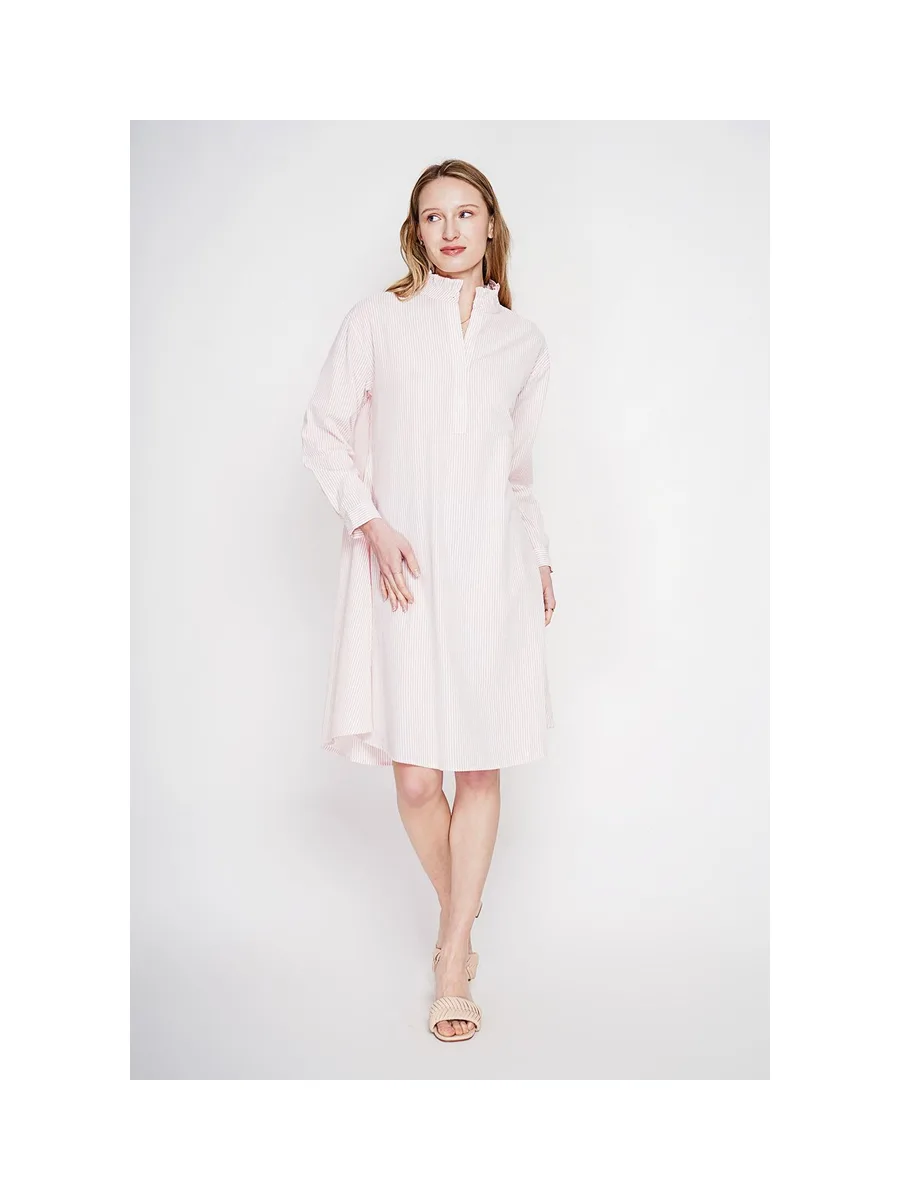 Robe col mao foufou évasée boutonnée devant à manches longues à rayure 13