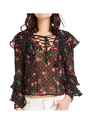 Blouse Noir à fleurs Femme Guess Rose 1