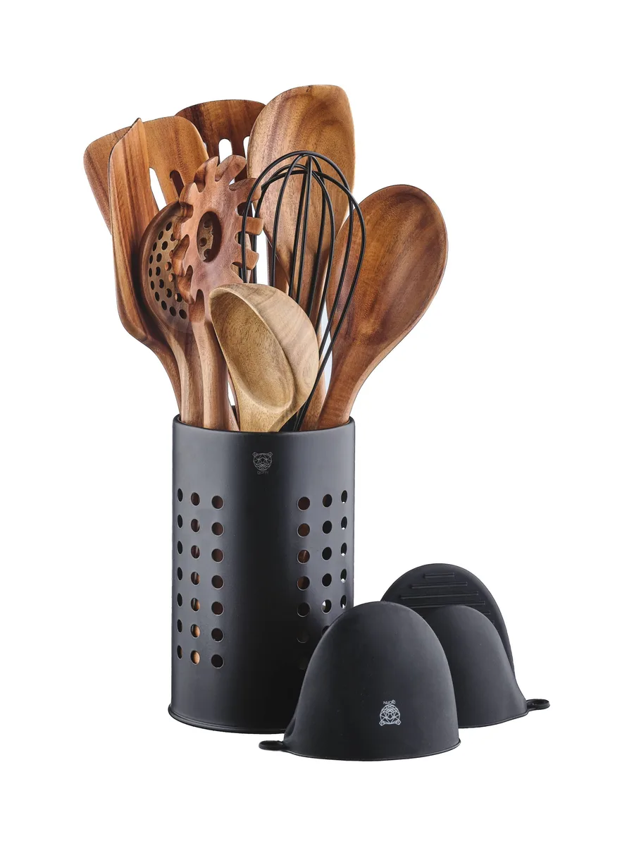 Set d'ustensiles de cuisine en bois d'acacia SKOV - 12 pièces 1