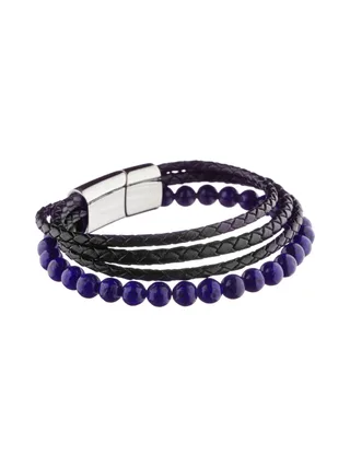 Bracelet Lilas - cuir et pierres naturelles 1