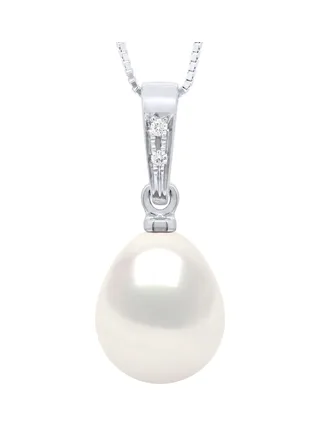 Pendentif Véritable Perle de Culture d'Eau Douce Poire 8-9 mm — Or Blanc 375 Millièmes 1