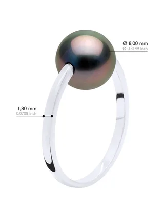 Bague Jonc Véritable Perle de Tahiti Ronde 8-9 mm — Or Blanc 375 Millièmes 3