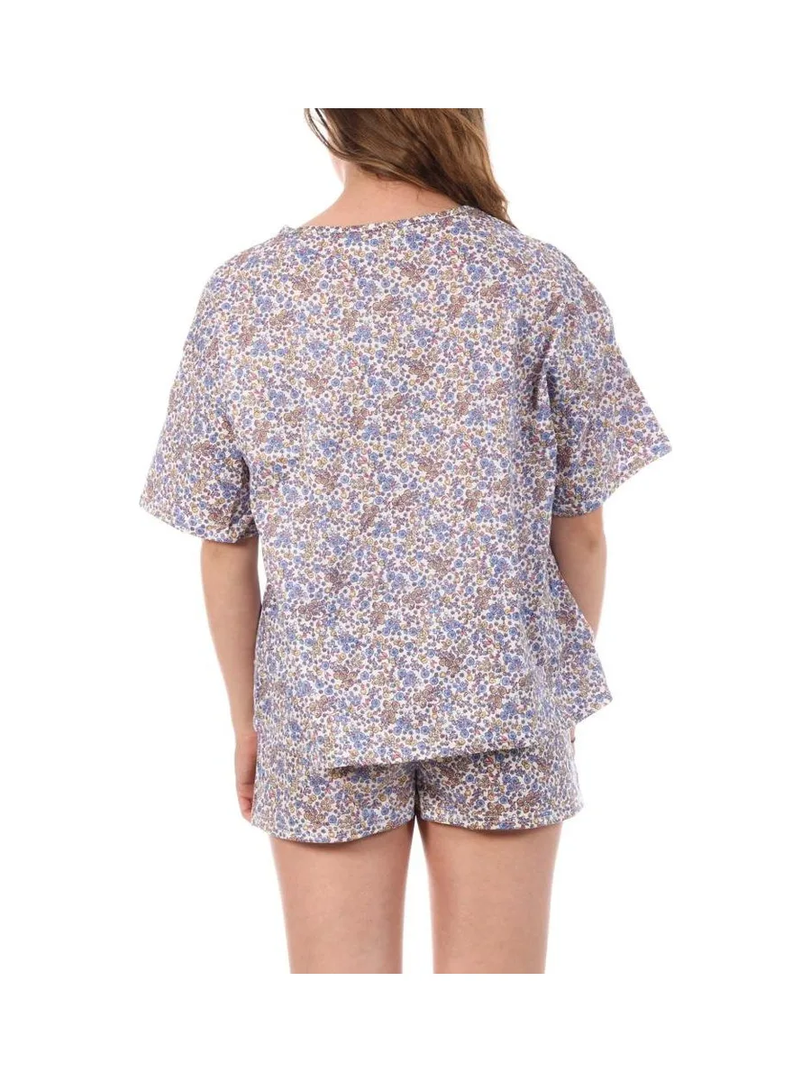 Pyjama Blanc/Rouge/Bleu Femme Lulu Castagnette Fleurs 3