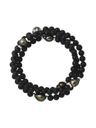 Bracelet Véritables Perles de Tahiti Cerclées 8-9 mm — Argent 925 Millièmes — 70 cm — Homme 1