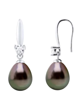Boucles d'Oreilles Véritables Perles de Tahiti Poires 8-9 mm — Argent 925 Millièmes 1