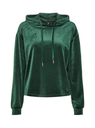 Sweat à Capuche Velours Vert Femme Pieces Pcilli 1