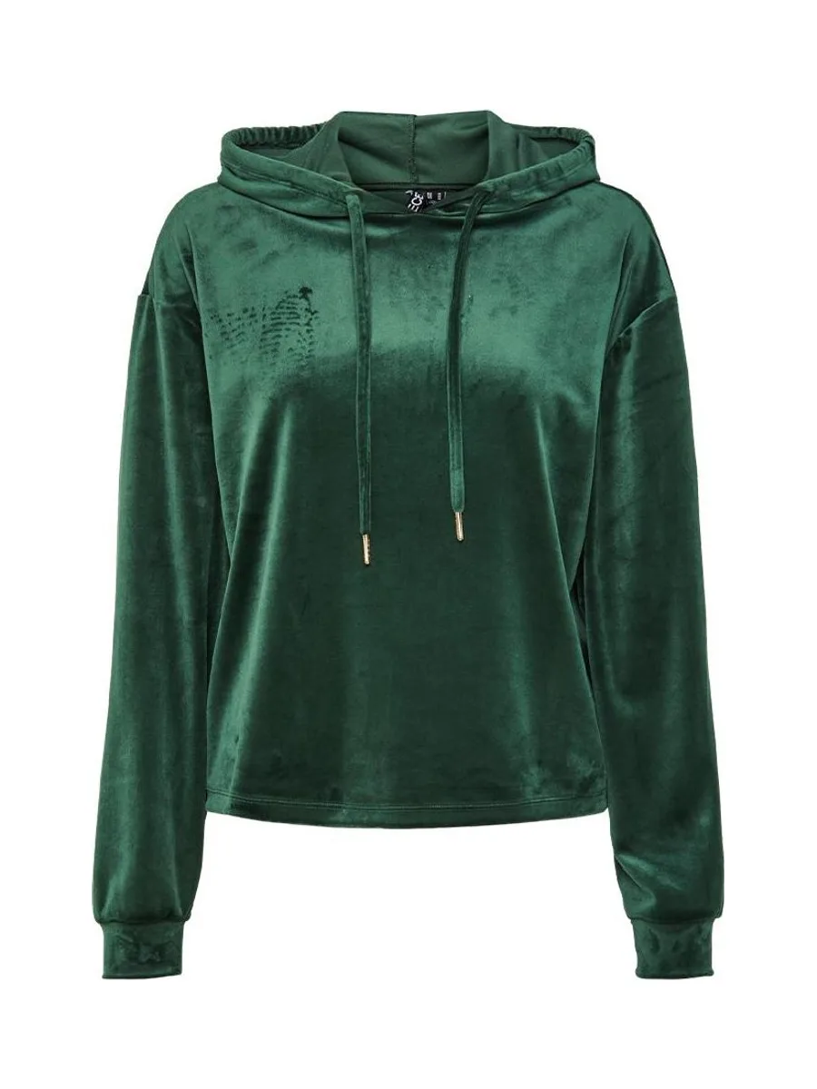 Sweat à Capuche Velours Vert Femme Pieces Pcilli 2