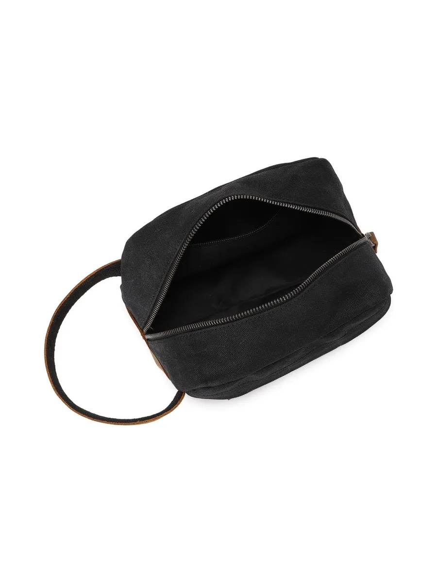 TONY - Trousse de toilette en cuir véritable et toile enduite - Bleu 62