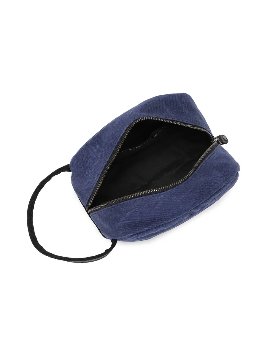 TONY - Trousse de toilette en cuir véritable et toile enduite - Bleu 38