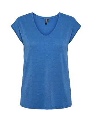 T-shirt Bleu Femme Pieces Lurex Stripes 1