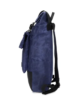 JACK - Sac à dos en cuir véritable et toile enduite - Bleu 3